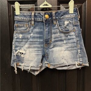 Aerie Blue Distressed Jean Shorts